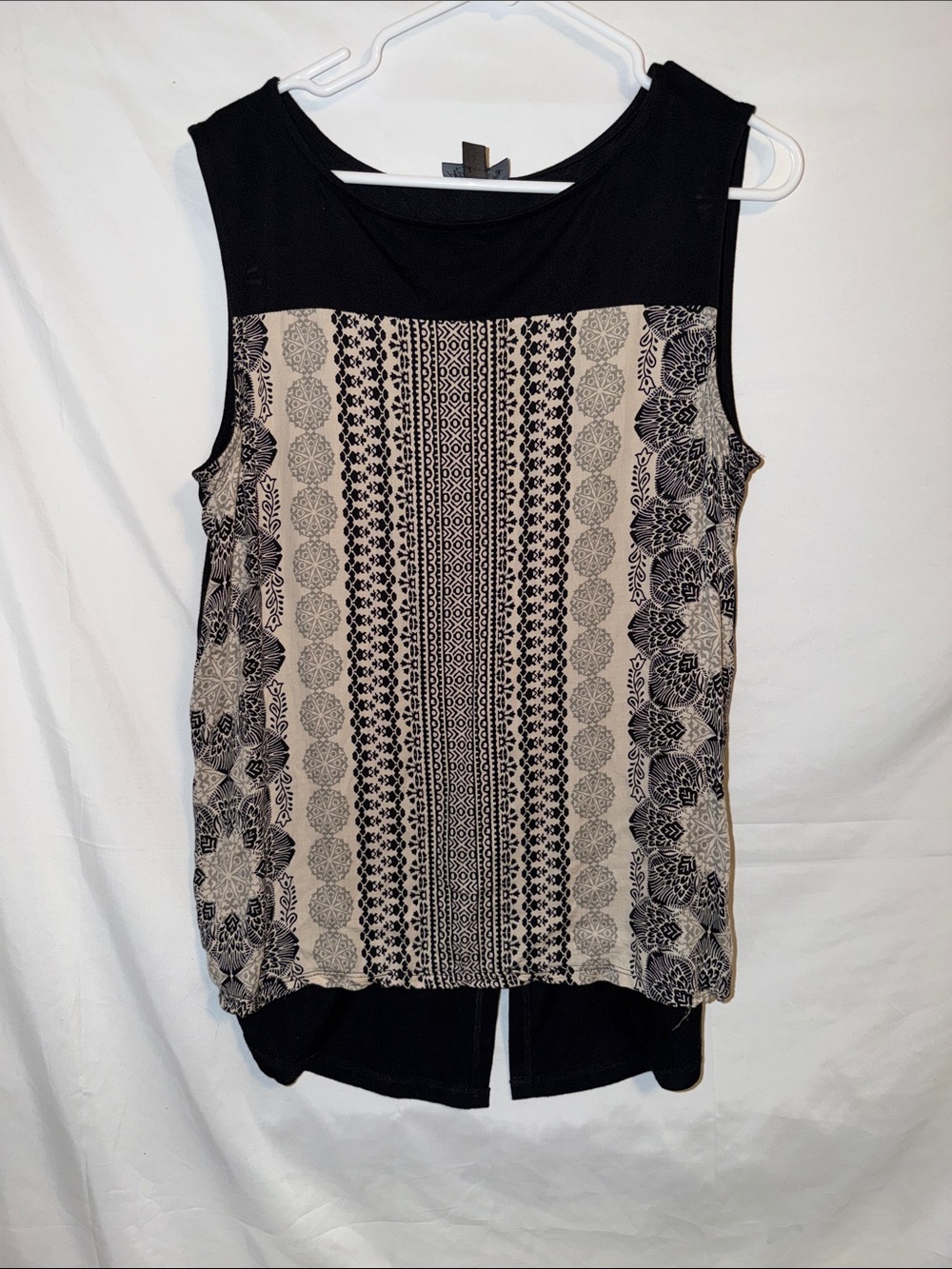 Apropos Sleeveless Black Tank with Cream Patterned Front Panel